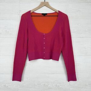 J.Crew Cropped Ribbed Cardigan Sweater Womens M Bright‎ Pink Scoop Neck Twee
